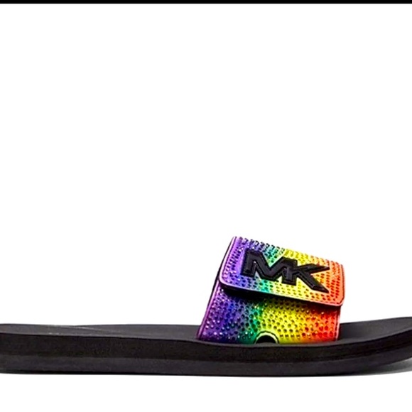 Michael KORS Rainbow Rhinestone Slides NIB - Picture 4 of 5